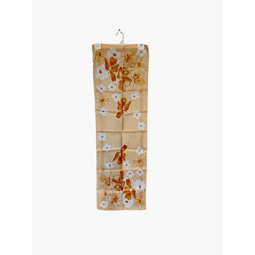 Vintage Vera‎ Floral Scarf Poppies Cream Tan Gold Brown 14